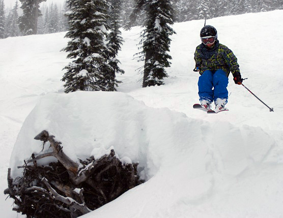 Nate age seven hittin it at Whitewater Ski Resort