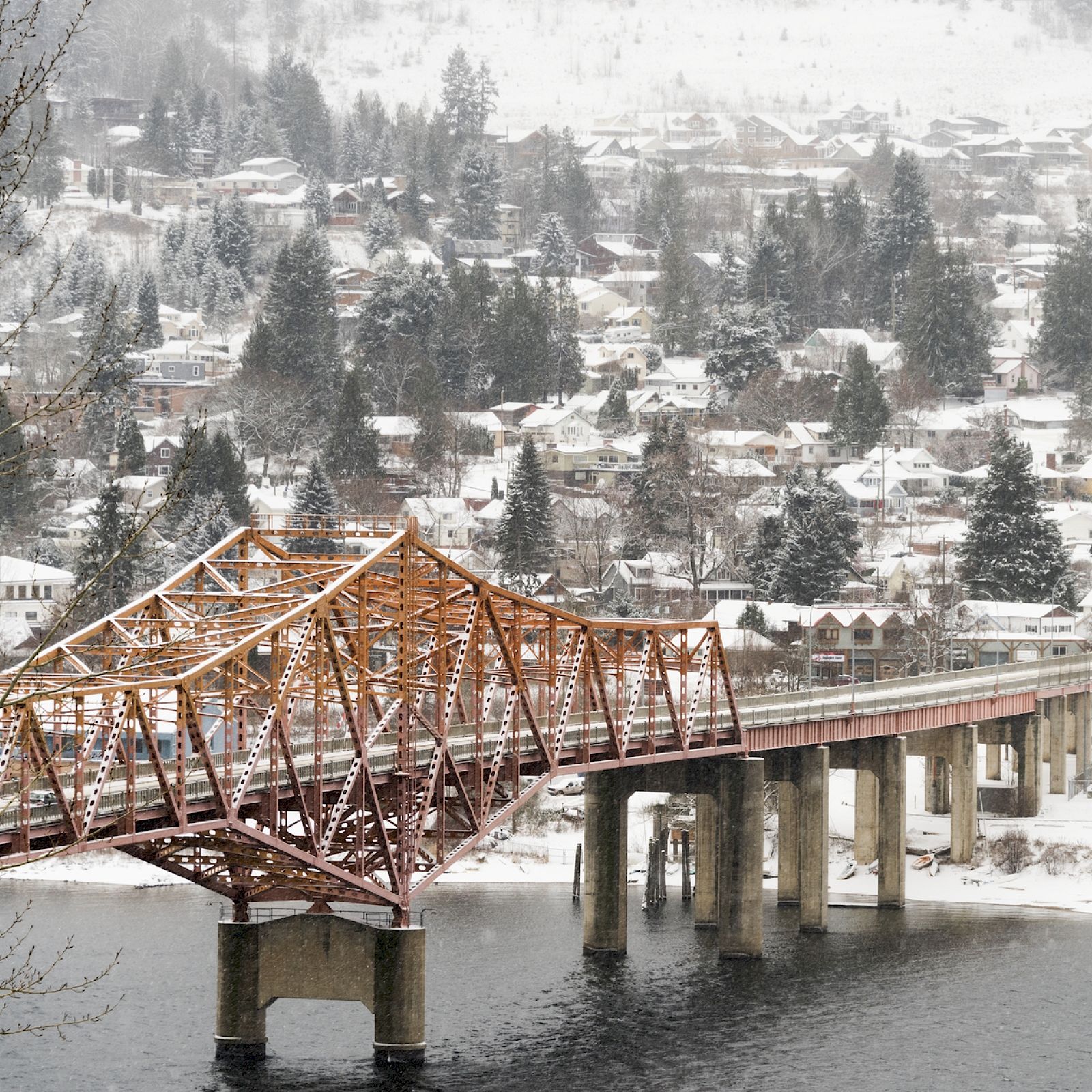 The Big Orange Bridge. BOB, In Nelson Covered In Snow
